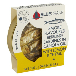 Blue Crane Smoke Flavoured Brisling Sardines in Canola Oil w/ Lemon and Thyme