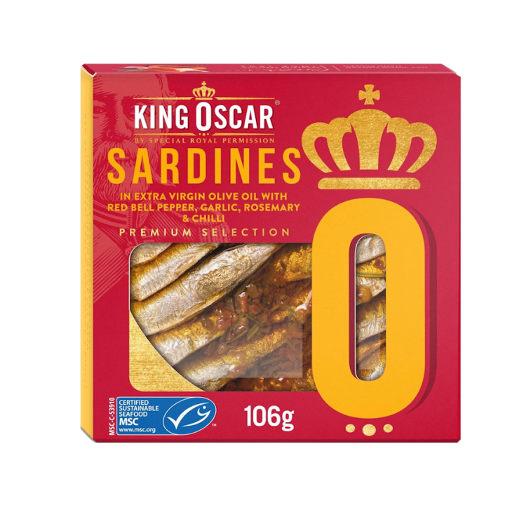 King Oscar Sardines in EVOO w/ Red Bell Pepper, Garlic, Rosemary and Chilli